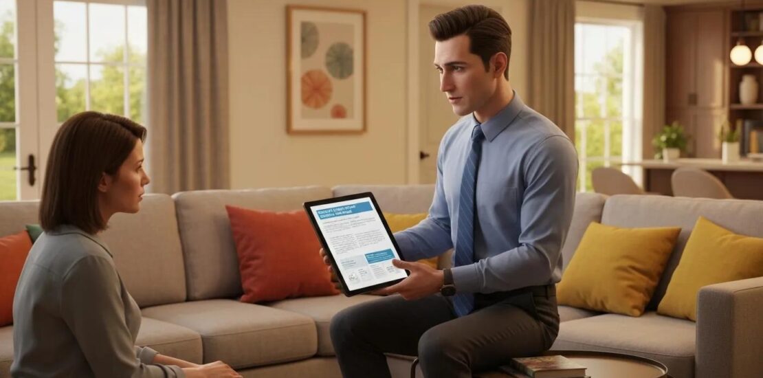 Public adjuster consulting with a homeowner about insurance claims